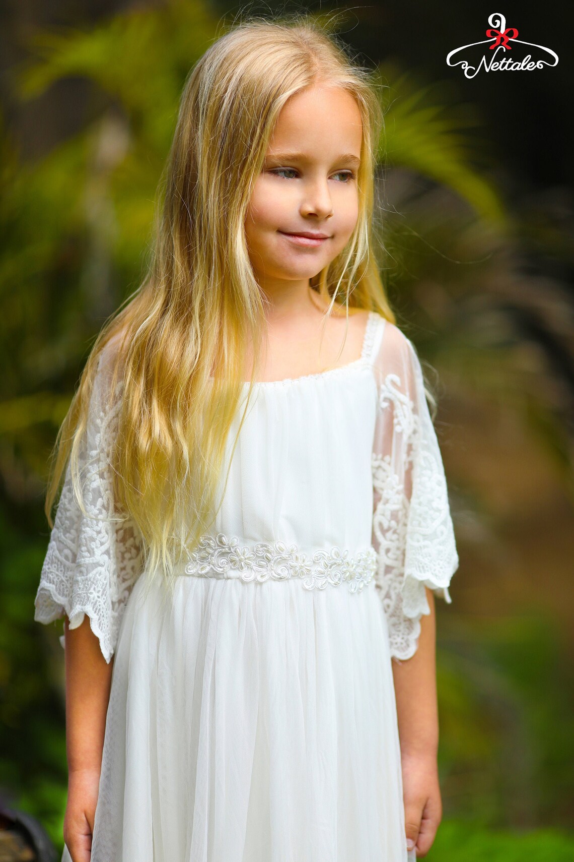 Boho Chic Ivory Embroidered Dress, Bohemian Flower Girl Dress, Vintage Rustic Wedding Dress