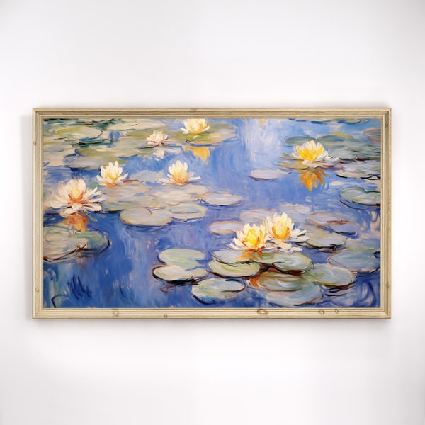 Samsung Frame TV Art,  Water lilies, Calm Art Print, Digital Download, Village, Farmhouse Decor, flower on pond, Landscape