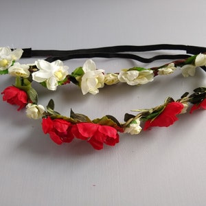 ONE flower crown Band Red White Roses for Dyngus Day Good for Polish Events or Ukrainian aka bianic or vinok flowers Choice of 3 Colors