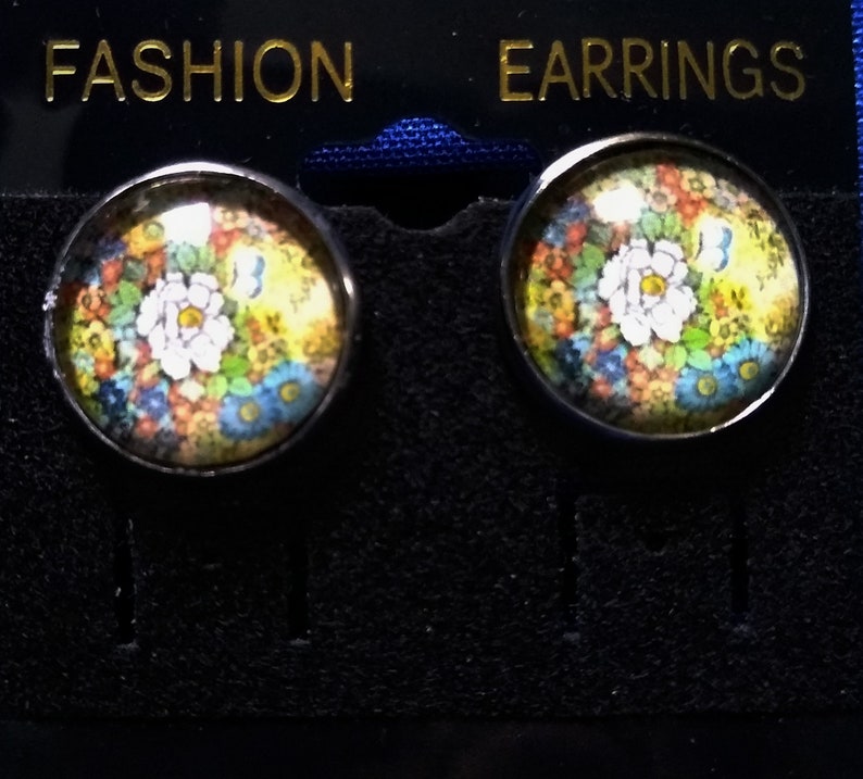 Design 52 Polish Pottery necklace Choice of Pendant w Glass Cabochon Silver earrings Polska Poland Polski /& black cord yellow floral