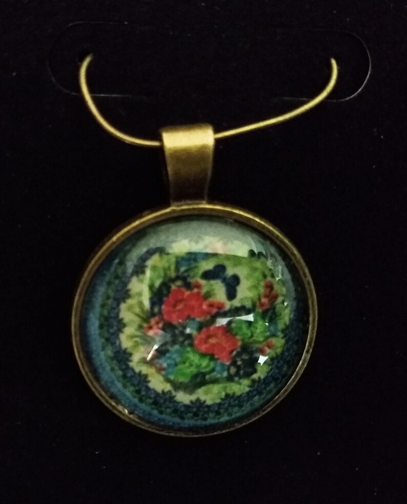 Design 70 Polish Pottery Jewelry Necklace Choice of Pendant W/ Glass Cabochon Silver Earrings