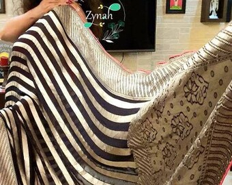 Zynah Pure Khaddi Georgette Banarasi saree, Stripped Zari, dyeable, stitched readymade blouse,fall,petticoat,available in USA & Worldwide