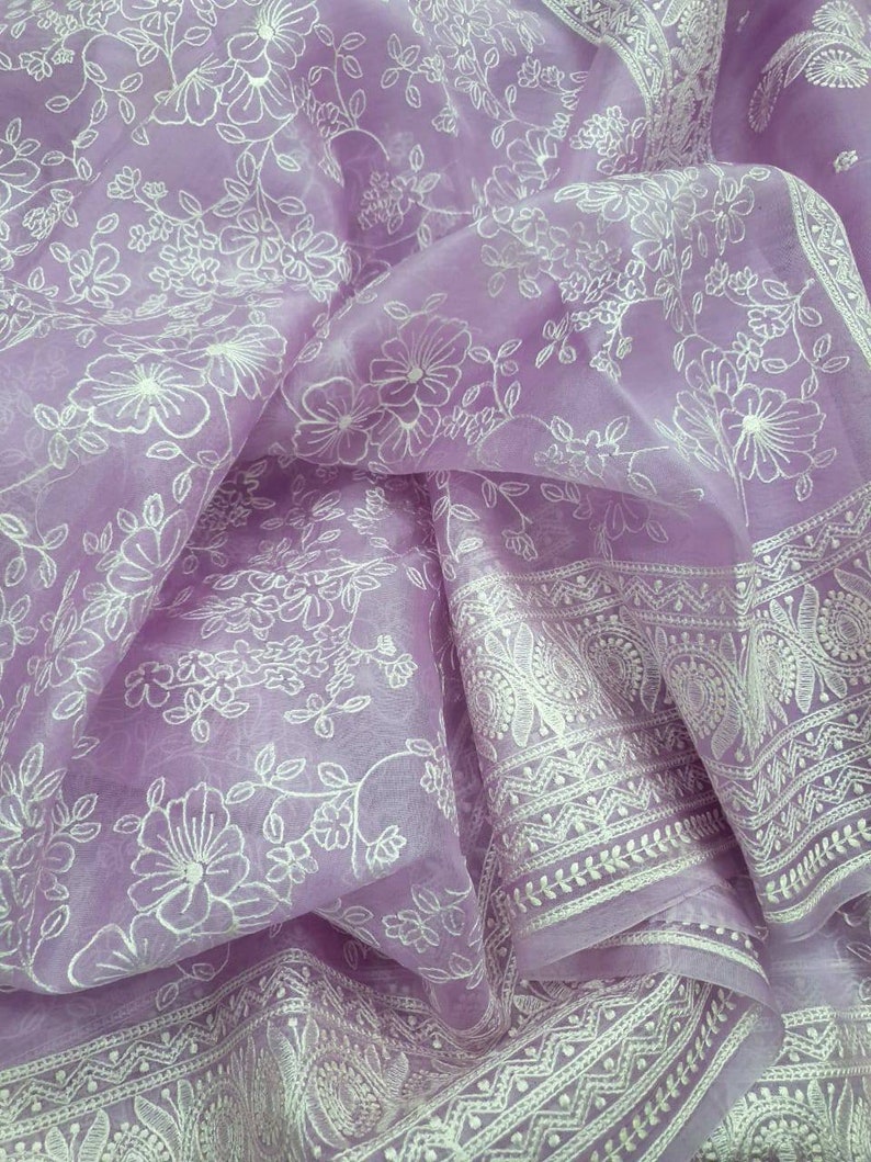 Zynah Pure Organza Chikankari Saree in Pastel Shades; stitched readymade blouse,fall,petticoat,available in USA /& worldwide