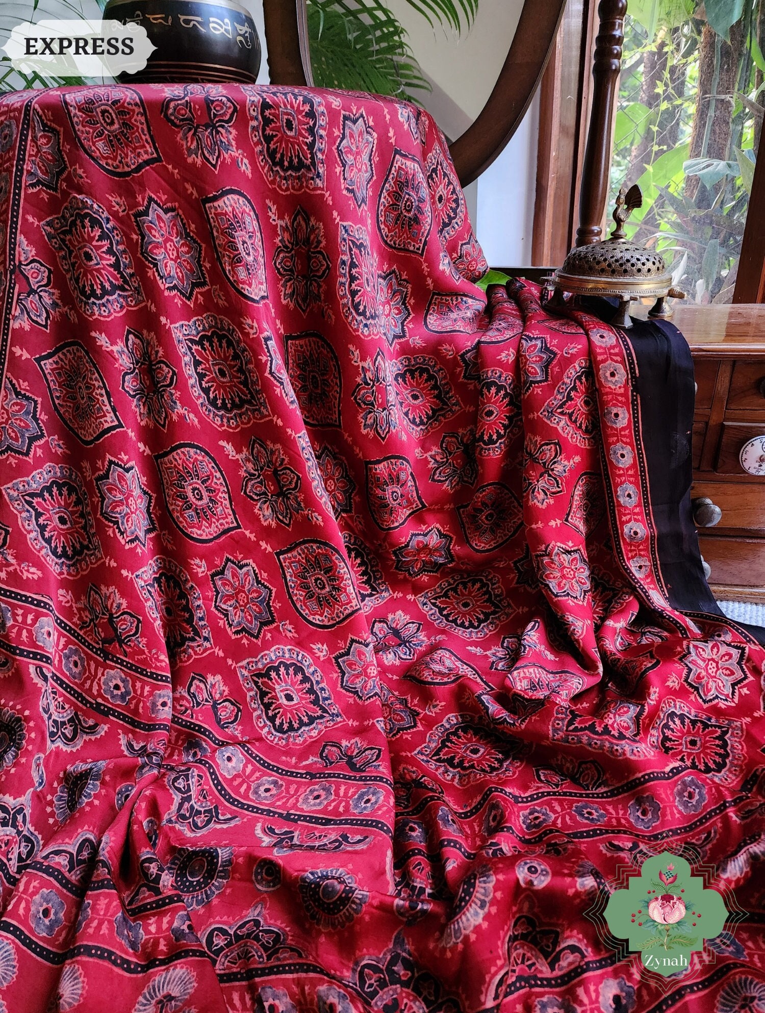 Manjari Red Ajrakh Saree