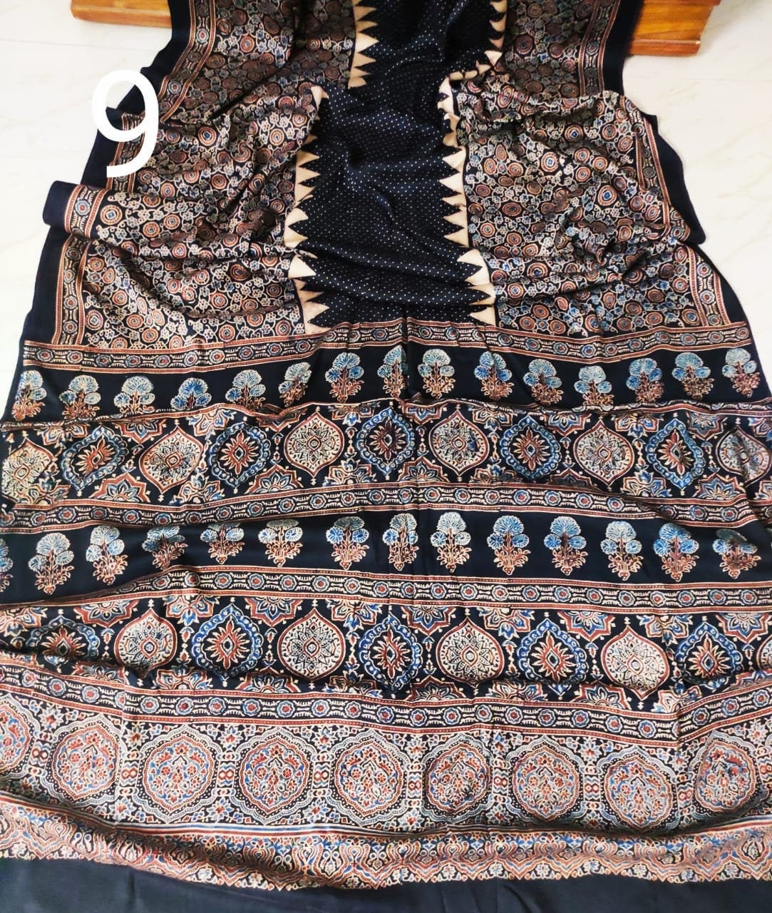 Zynah Pure Modal Silk Ajrakh Saree, Handblock Printed, Stitched ...