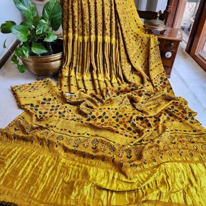 Yellow Ajrakh Modal Saree zari, Crafted Using Traditional Method Of Ajrakh Printing By Zynah,100% Natural Dyes;Custom Blouse;SKU: 1402202502