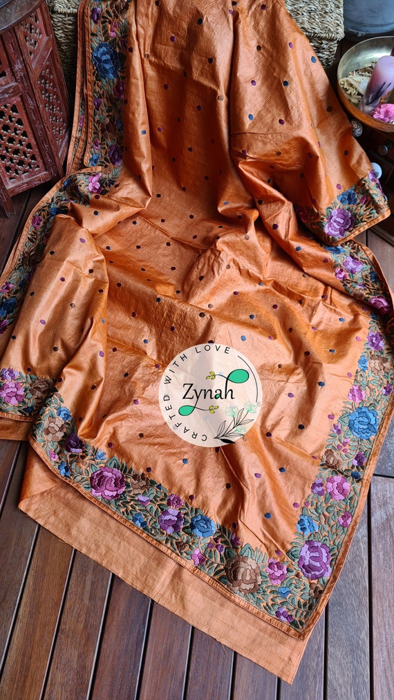 Zynah Made to Order Pure Tussar Silk Authentic Hand Parsi Gara