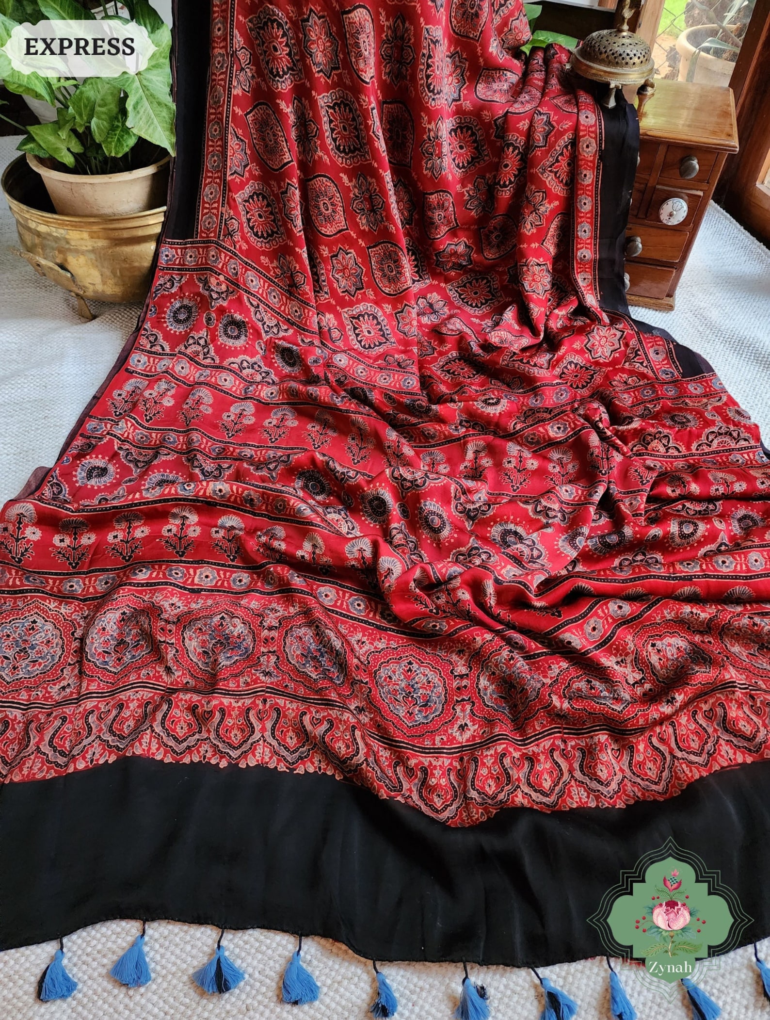 Madder Red Ajrakh Cotton Saree main image 0