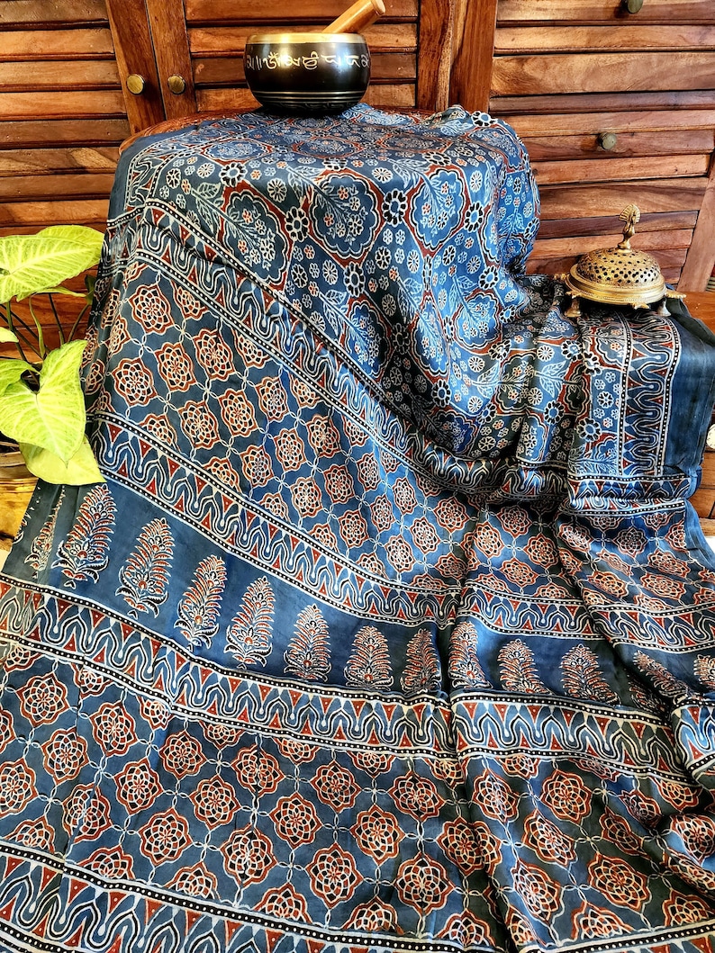 Iron Indigo Ajrakh Cotton Saree main image 0