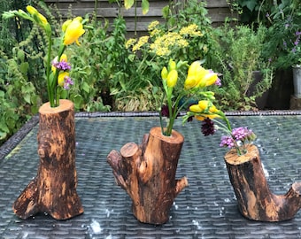 Single stem wooden vase
