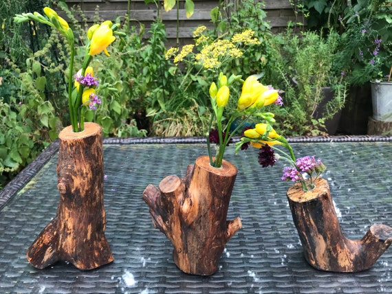 Single stem wooden vase