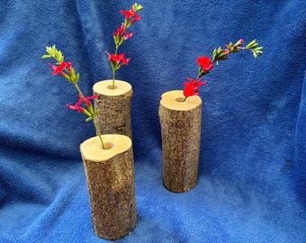 Single stem wooden vase x 3