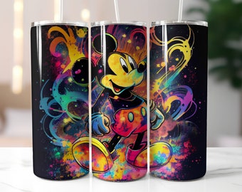 Colorful Mickey Skinny Tumbler with Lid and Straw, Straight 20oz Skinny Tumbler, Disney Travel Cup, Disney Lover