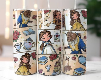 Belle Skinny Tumbler with Lid and Straw, Straight 20oz Skinny Tumbler, Beauty and the Beast Tumble, Disney Travel Cup, Disney Lover