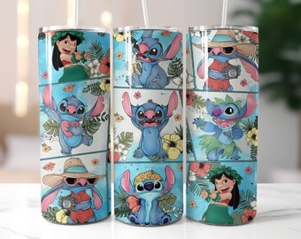 Stitch Tumbler with Lid and Straw, Straight 20oz Skinny , Disney Travel Cup, Milo Lover