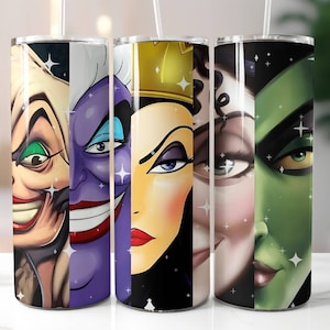Female Villains Skinny Tumbler with Lid and Straw, Straight 20oz Skinny Tumbler, Disney Travel Cup, Gifts for Her, Disney Lover