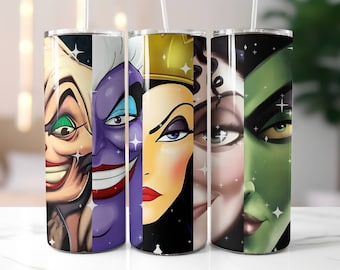 Weibliche Schurken Skinny Becher mit Deckel und Strohhalm, gerader 20 Unzen Skinny Becher, Disney Travel Cup, Geschenke für Sie, Disney-Liebhaber