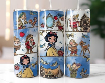 Snow White Skinny Tumbler with Lid and Straw, Straight 20oz Skinny Tumbler, Disney Travel Cup, Gifts for Her, Disney Lover