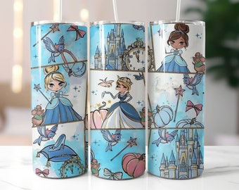 Cinderella Skinny Tumbler with Lid and Straw, Straight 20oz Skinny Tumbler, Disney Travel Cup, Gifts for Her, Disney Lover