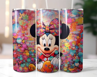 Colorful Minnie Skinny Tumbler with Lid and Straw, Straight 20oz Skinny Tumbler, Disney Travel Cup, Gifts for Her, Disney Lover