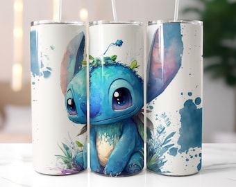 Vaso Stitch con tapa y pajita, vaso delgado de 591 ml, vaso de viaje Disney, para amantes de Disney.