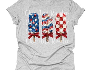 Amerikanische Flagge Popsicle Damen Shirt Rot Weiß Blau Patriotischer Sommer USA Ice Pop Vierter Juli Unabhängigkeitstag Grafik T-Shirt Casual Top