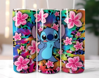 Stitch Tumbler with Lid and Straw, Straight 20oz Skinny Tumbler, Disney Travel Cup, Disney Lover