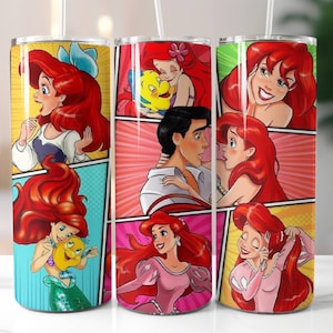 Ariel Skinny Tumbler with Lid and Straw, Straight 20oz Skinny Tumbler, Little Mermaid, Disney Travel Cup, Gifts for Her, Disney Lover