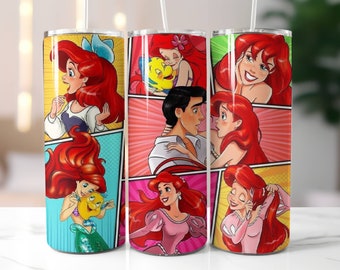 Ariel Skinny Tumbler with Lid and Straw, Straight 20oz Skinny Tumbler, Little Mermaid, Disney Travel Cup, Gifts for Her, Disney Lover