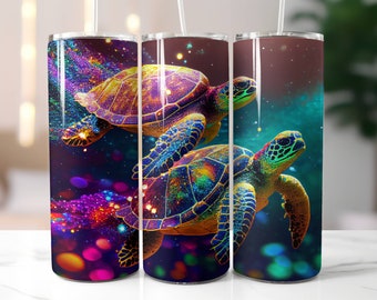 Sea Turtle Skinny Tumbler with Lid and Straw, Straight 20oz Skinny Tumbler, Ocean Turtle Travel Cup, Turtles Gifts for Her, Sea Turtle Lover