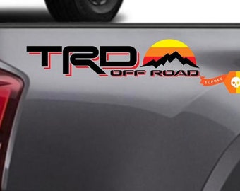 New TRD 4x4 Off road with Mountains Vintage Sunset Retro Old Style Side Vinyl Stickers Decal fit to Tacoma Tundra 4Runner - 9164