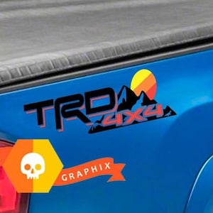 Pair of TRD 4x4 Mountains Vintage Old Style Sunset Style Bed Side Vinyl Stickers Decal Toyota Tacoma Tundra FJ Cruiser  8726