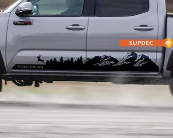 Side Mountains Trees and Deer travel Vinyl Sticker Decal fit to Toyota TRD PRO Tacoma -----   8934