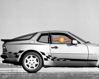 Checkered Side Stripes Decal Sticker fit 944 Turbo