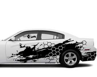 2x lado Grunge Honeycomb Vinyl Stripes calcomanía del cuerpo Door Side Decals Vinyl Graphics aptos para Challenger o Charger