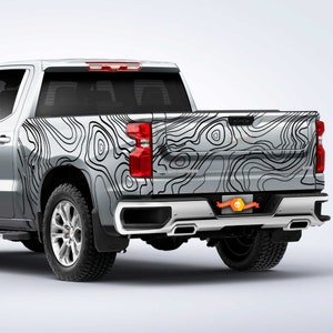 Side Truck and Tailgate Topographic map contour Topo map Vinyl Decals graphics sticker fit to Silverado