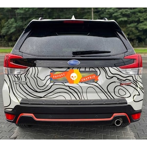 Side Rear and Side Topographic map contour Topo map Vinyl Decals graphics sticker fit to 2021 Subaru forester sport