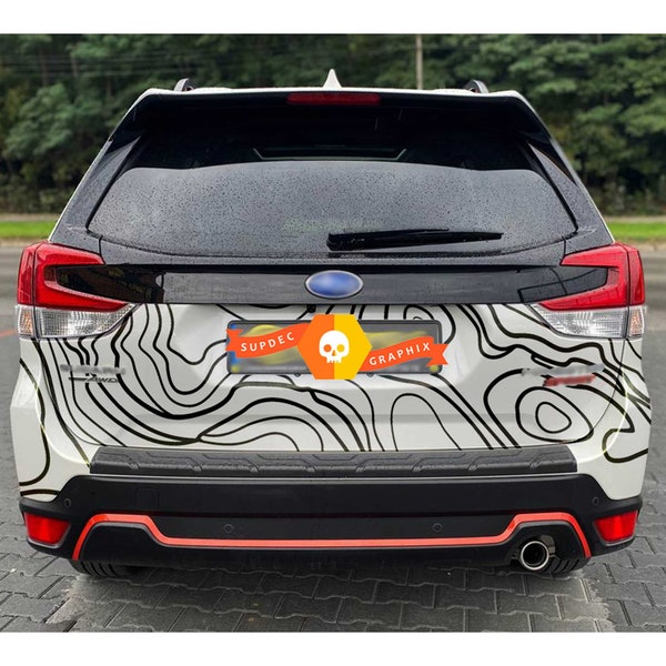 Side Rear and Side Topographic map contour Topo map Vinyl Decals graphics sticker fit to 2021 Subaru forester sport