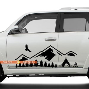Side Door Mountains Trees and Camp travel Vinyl Sticker Decal fit to Toyota TRD PRO Tacoma 4Runner Tundra   --  9018