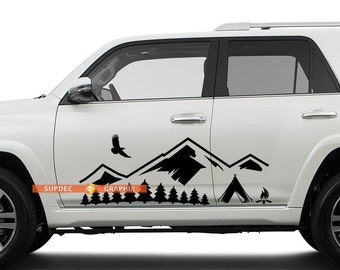 Side Door Mountains Trees and Camp travel Vinyl Sticker Decal fit to Toyota TRD PRO Tacoma 4Runner Tundra   --  9018