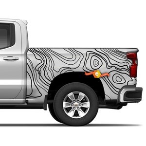 Side Truck Topographic map contour Topo map Vinyl Decals graphics sticker fit to Silverado