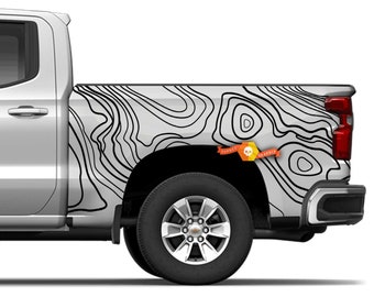 Side Truck Topographic map contour Topo map Vinyl Decals graphics sticker fit to Silverado