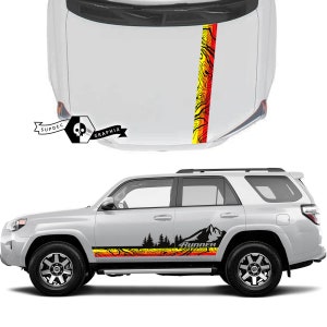 Pair 4Runner 2023 Side Doors Old School Sunset Vinyl Mountains Decals Logo stripe Stickers for Toyota 4Runner TRD