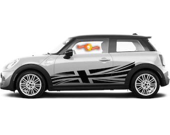 Diseño de calcomanía gráfica con franjas laterales de bandera británica para Mini Cooper