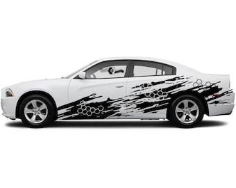 2x lado Grunge Honeycomb Vinyl Stripes calcomanía del cuerpo Door Side Decals Vinyl Graphics aptos para Challenger o Charger