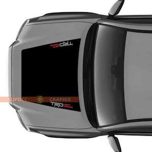 May include: A black and gray truck with a red "TRD OFF ROAD" decal on the hood. The decal is on a black background with white lettering.