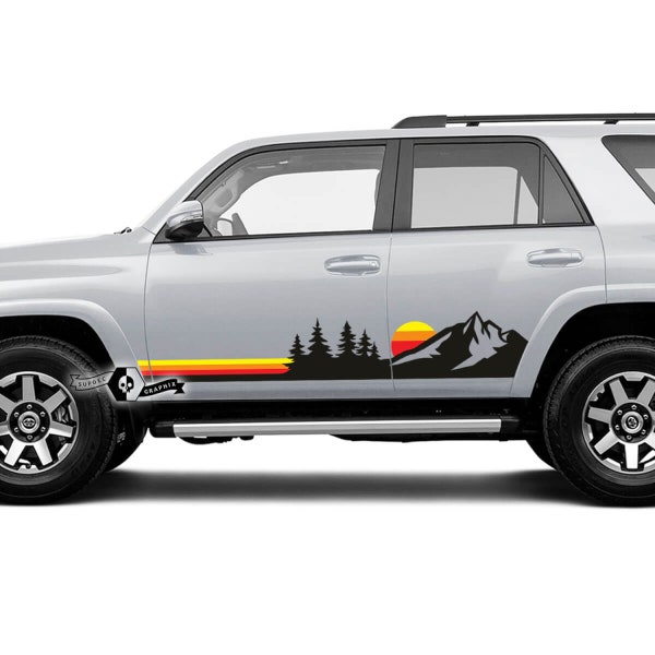 Side Door Rocker Panel Decals: Sunset Mountain Vinyl Stickers for Toyota 4Runner