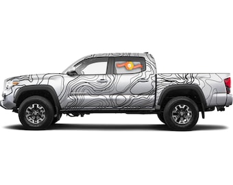Full body Topographic map contour Topo map Vinyl Decals graphics sticker fit to Tacoma