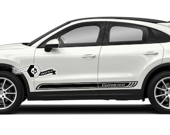 Franjas laterales - Calcomanías personalizadas con texto para los paneles laterales inferiores del Porsche Cayenne