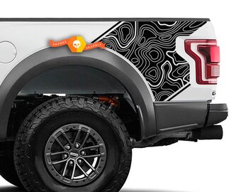 Topographic Map Style Rear Side Vinyl Stickers Decals for Ford F-150 Raptor